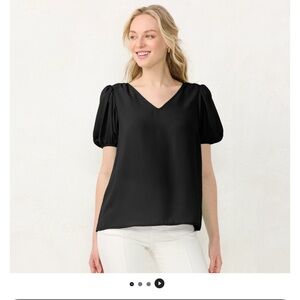 LC Lauren Conrad Black Puff Sleeve Top Size Large